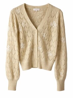 Driftwood Embroidered Floral Cardigan Cream‎ Cottagecore Button Front S